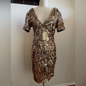 Clubl Sequin Dress Fitted in Shiny Gold